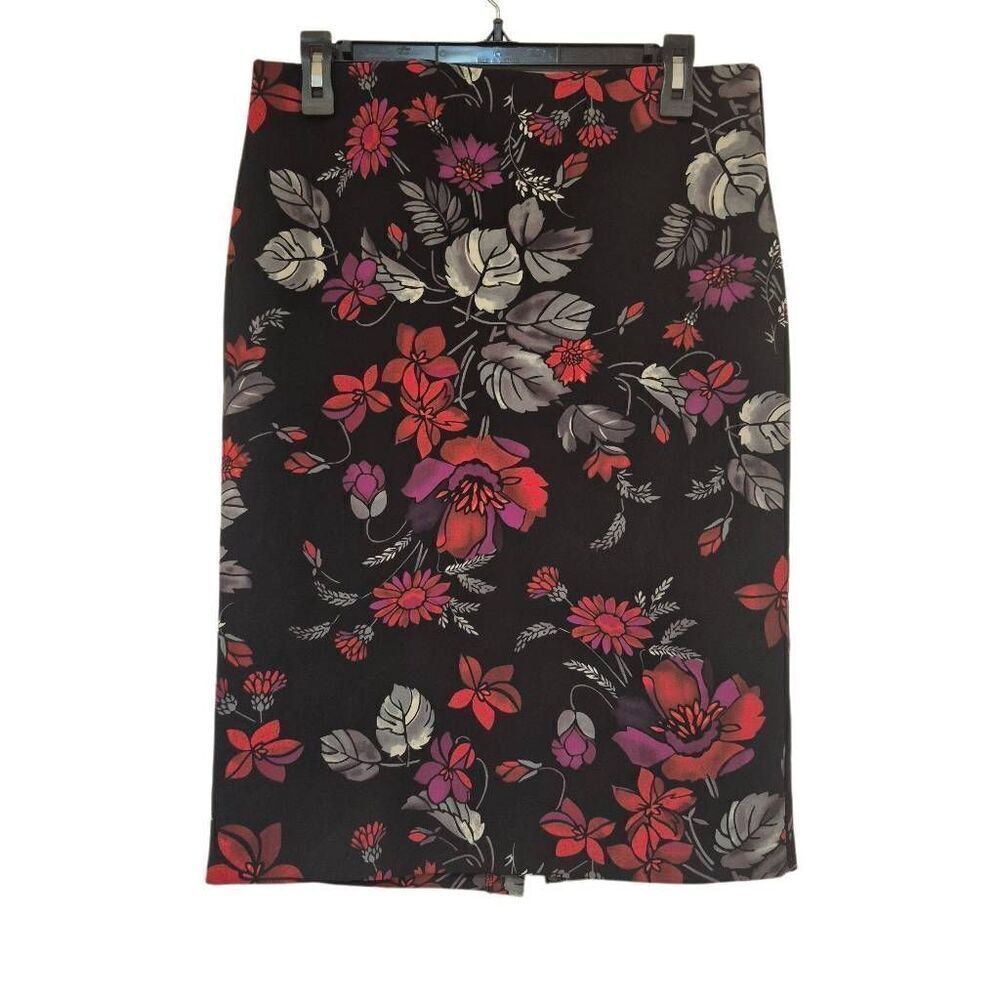 Philosophy Women's Black & Red Poly/Spandex Floral Straight Pencil Skirt